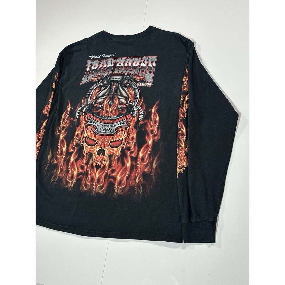 Vintage Iron Horse Saloon Bike Week 2008 Skull Flame Long Sleeve T-Shirt Men’s L - Picture 10 of 11